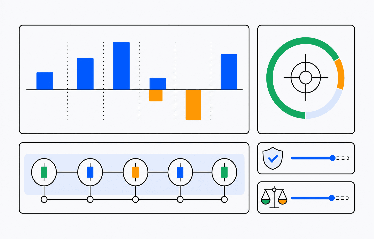 Flat illustration of weekly performance, discipline, and risk insights